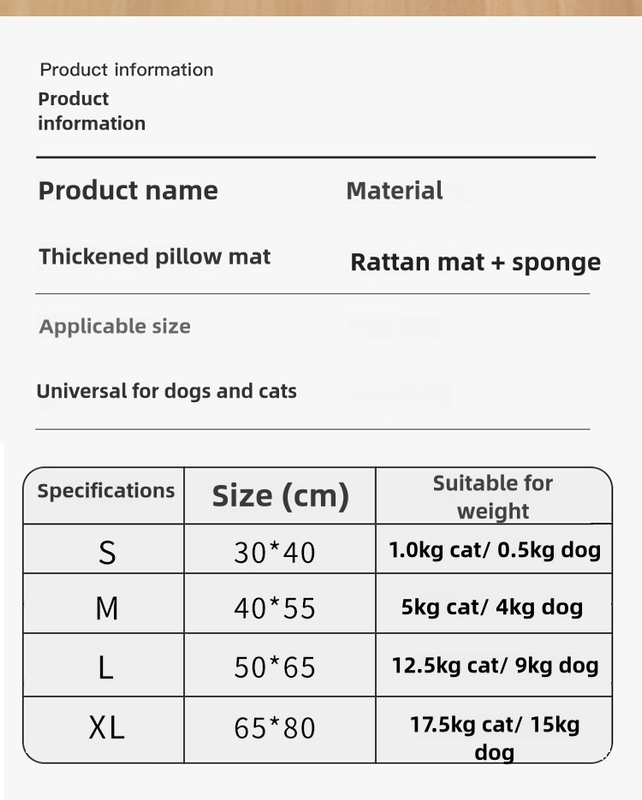 Size S Style 4 Blue And Brown Pet Cooling Mat for Dogs and Cats - Summer Breathable Woven Rattan Bed with Sponge Cushion, Durable and Chew-Resistant