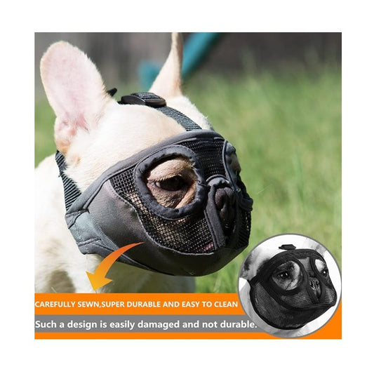 Black Adjustable Breathable Mesh Dog Muzzle for Short-Nosed Breeds(Size L)