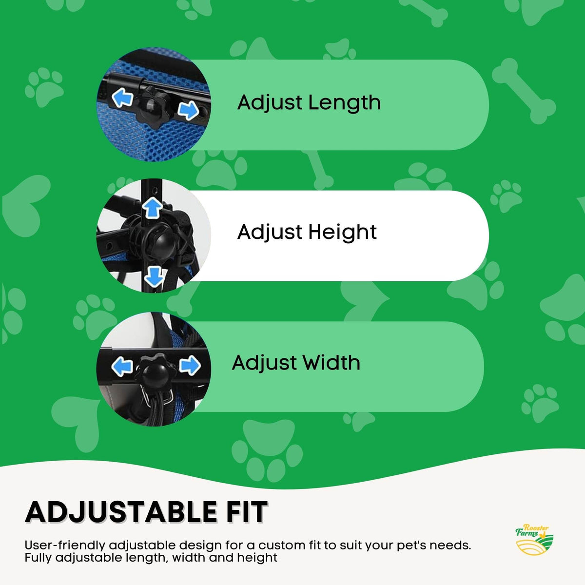 Rooster Farms Little Dog Wheelchair Medium Harness - Adjustable Back Leg Aid