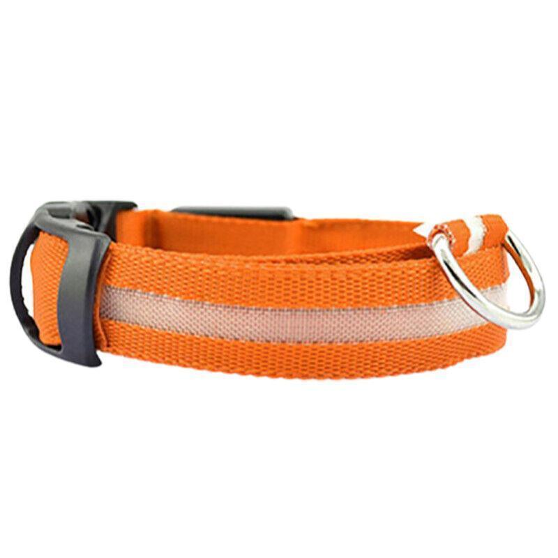 XL Size USB Rechargeable LED Dog Collar Nylon Glow Flashing Light Up Gear - Orange