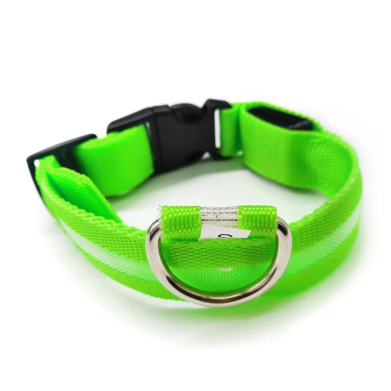 L Size USB Rechargeable LED Dog Collar Nylon Glow Flashing Light Up Neck Strap - Pink
