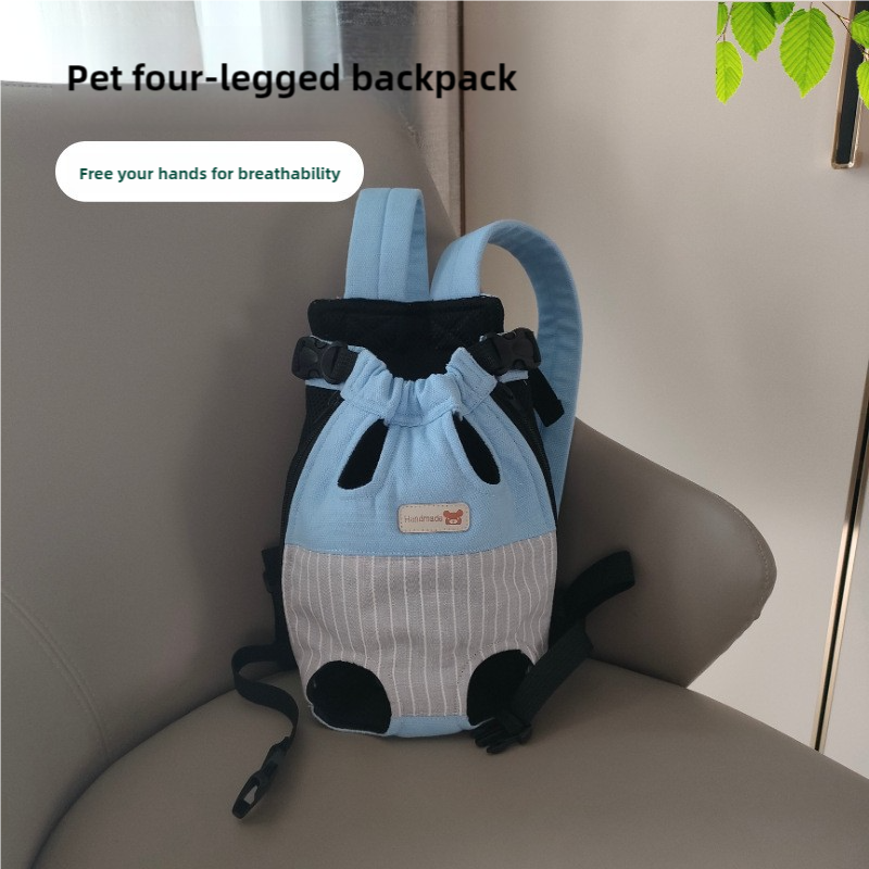 Size L Blue-Gray Patchwork Pet Backpack Dog Carrier Cat Travel Bag - Breathable, Portable & Hands-Free Four-Leg Design
