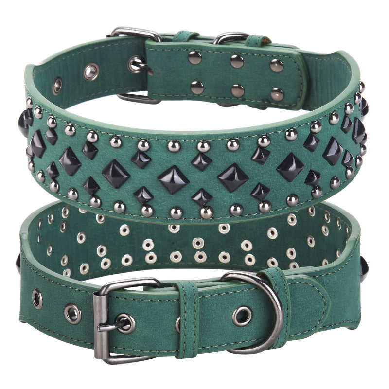 Size S Green 1 pack Stylish PU Leather Dog Collar with Spikes - Adjustable, Durable & Comfortable for Medium to Large Breeds