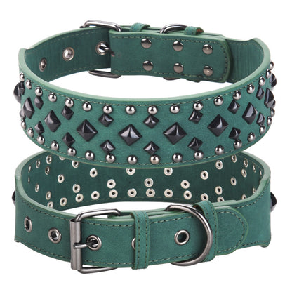 Size L Green 1 pack Stylish PU Leather Dog Collar with Spikes - Adjustable, Durable & Comfortable for Medium to Large Breeds
