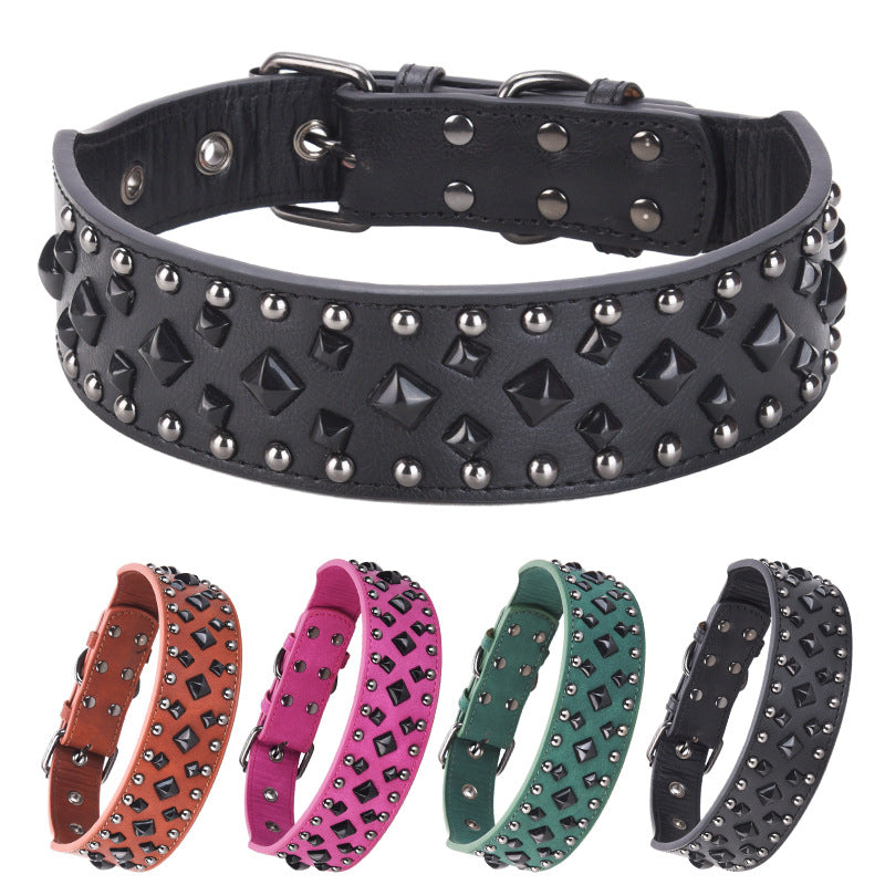 Size L Black 1 pack Stylish PU Leather Dog Collar with Spikes - Adjustable, Durable & Comfortable for Medium to Large Breeds