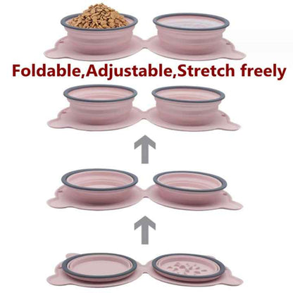 Purple Portable Collapsible Pet Bowl Set - Food-Grade Silicone Double Bowl for Dogs & Cats, Anti-Slip & Easy to Clean