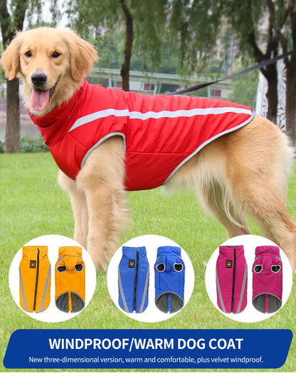 Size 6XL Pink Reflective Winter Dog Jacket - Warm & Waterproof Outdoor Coat for Large Breeds
