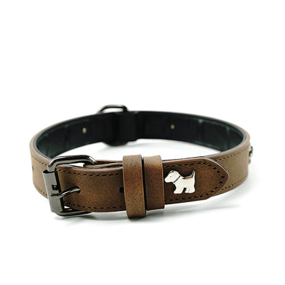2 PCS Coffee Soft Leather Dog Collar - Adjustable & Durable for Medium/Large Dogs S-(48*2.0cm)