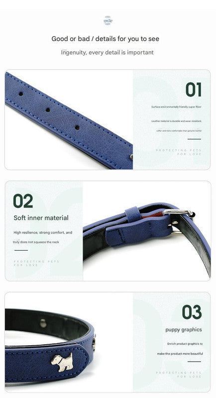 2 PCS Blue Soft Leather Dog Collar - Adjustable & Durable for Medium/Large Dogs S-(48*2.0cm)