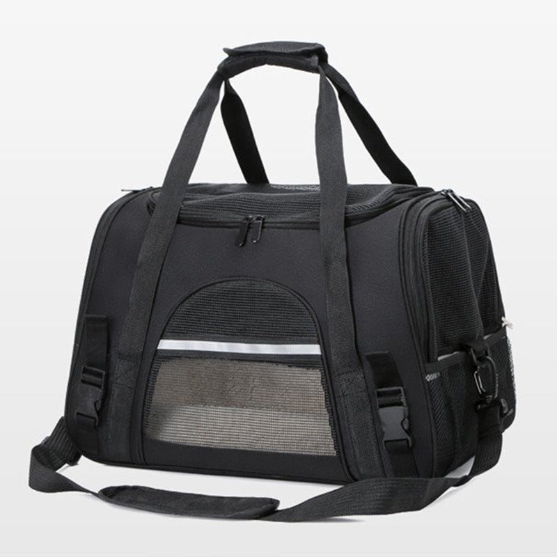 Portable Pet Bag for Small Dogs and Cats - Black Travel Tote with Pet Mat (44x25x28cm)