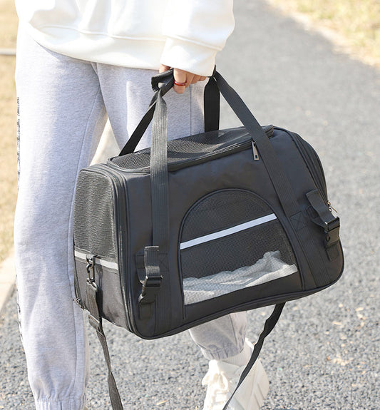 Portable Pet Bag for Small Dogs and Cats - Black Travel Tote with Pet Mat (44x25x28cm)