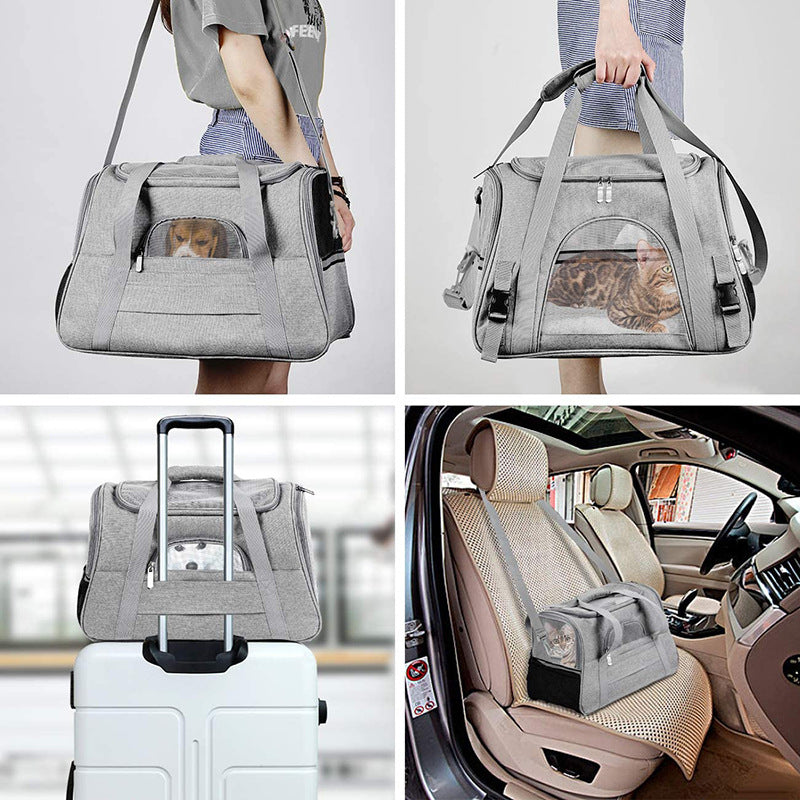 Portable Pet Bag for Small Dogs and Cats - Gray Travel Tote with Pet Mat (44x25x28cm)