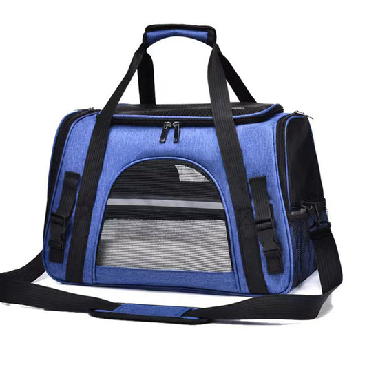 Portable Pet Bag for Small Dogs and Cats - Dark blue Travel Tote with Pet Mat (44x25x28cm)
