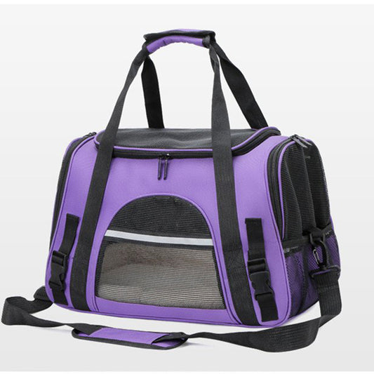 Portable Pet Bag for Small Dogs and Cats - Purple Travel Tote with Pet Mat (44x25x28cm)