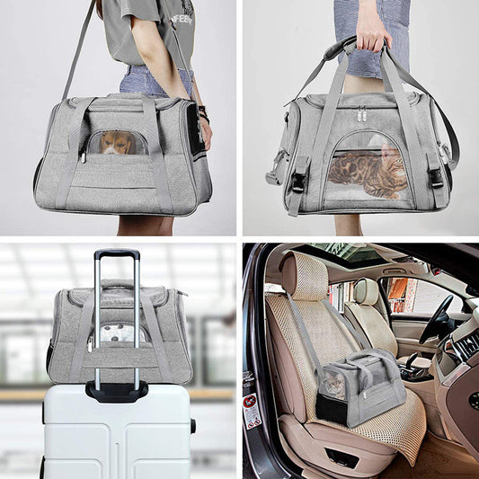 Portable Pet Bag for Small Dogs and Cats - Purple Travel Tote with Pet Mat (44x25x28cm)