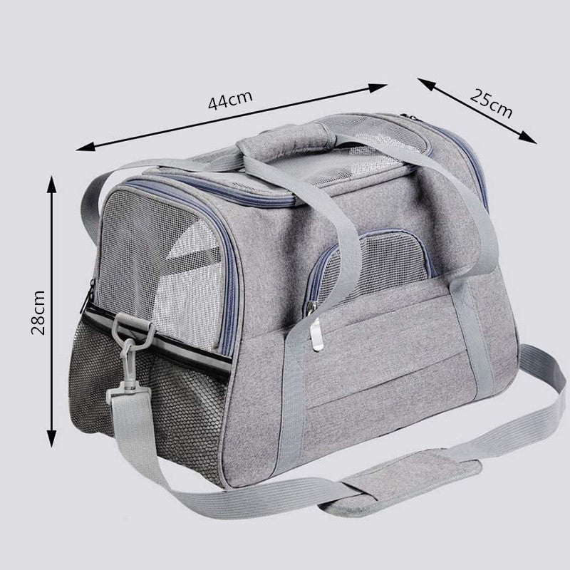 Portable Pet Bag for Small Dogs and Cats - Purple Travel Tote with Pet Mat (44x25x28cm)