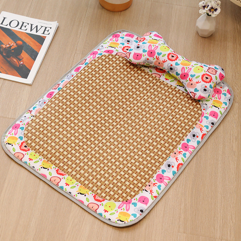 Size S Style 1 Pink And Brown Pet Cooling Mat for Dogs and Cats - Summer Breathable Woven Rattan Bed with Sponge Cushion, Durable and Chew-Resistant