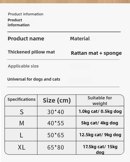Size S Style 4 Blue And Brown Pet Cooling Mat for Dogs and Cats - Summer Breathable Woven Rattan Bed with Sponge Cushion, Durable and Chew-Resistant