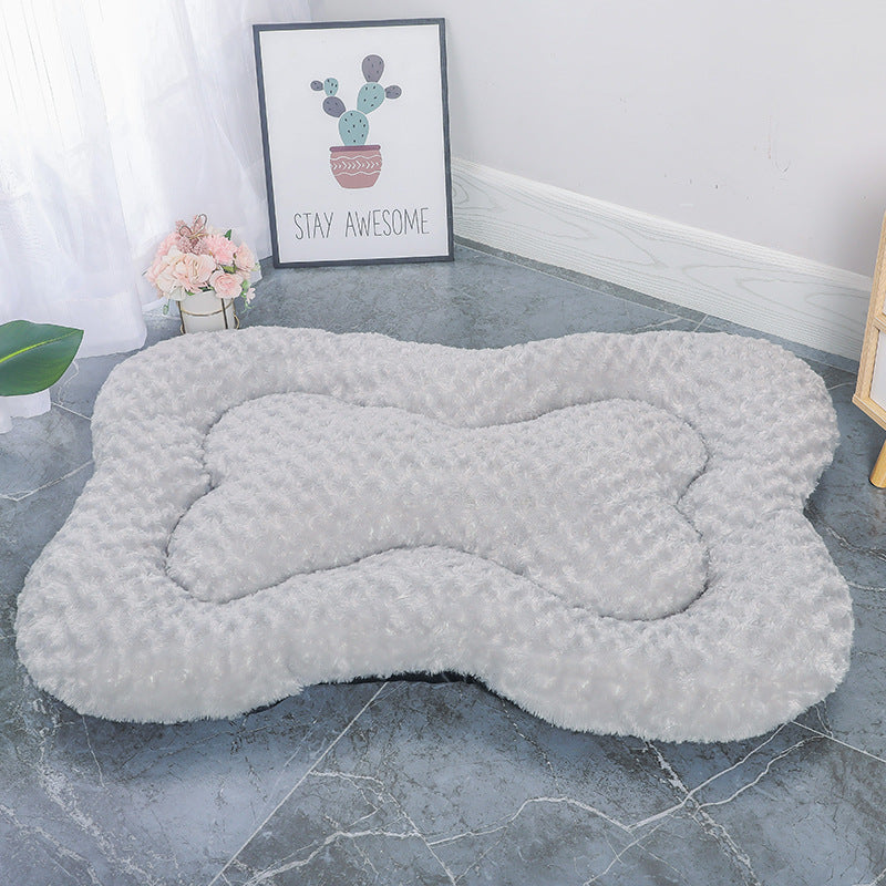 S Grey Rose Velvet Fish Scale Pet Bed - Creative Bone-Shaped Soft and Cozy Dog & Cat Nest