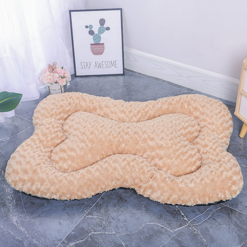 S Gold Rose Velvet Fish Scale Pet Bed - Creative Bone-Shaped Soft and Cozy Dog & Cat Nest