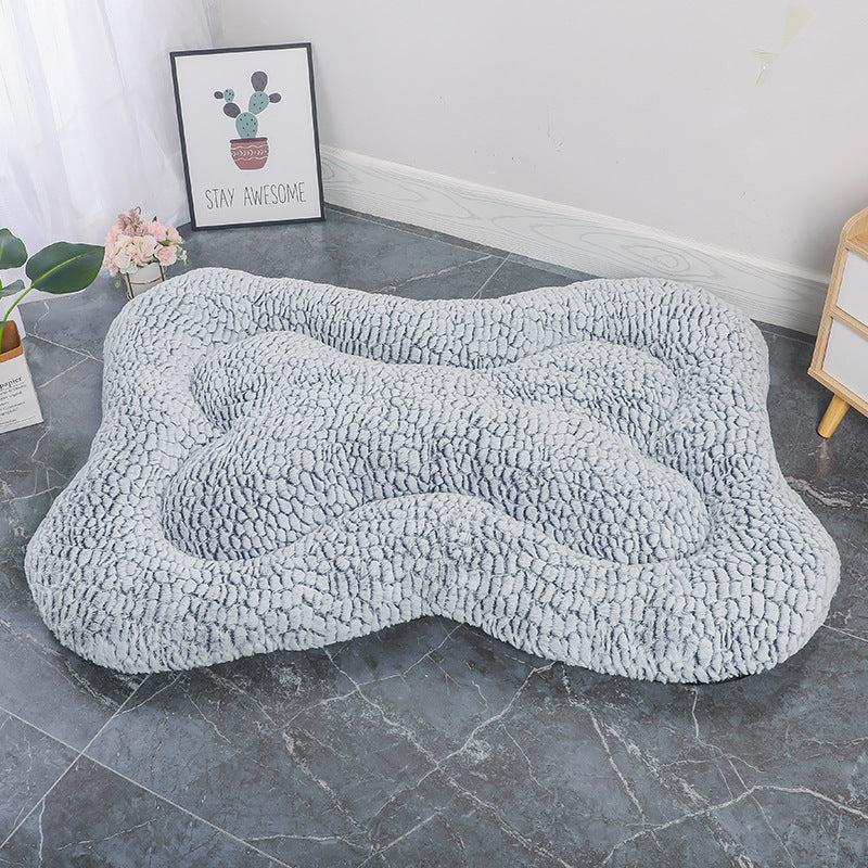 M Blue-grey Rose Velvet Fish Scale Pet Bed - Creative Bone-Shaped Soft and Cozy Dog & Cat Nest