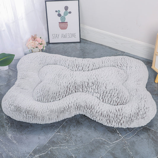 M Coffee Rose Velvet Fish Scale Pet Bed - Creative Bone-Shaped Soft and Cozy Dog & Cat Nest