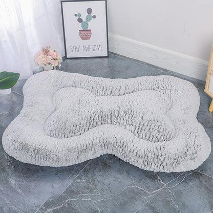 L Coffee Rose Velvet Fish Scale Pet Bed - Creative Bone-Shaped Soft and Cozy Dog & Cat Nest