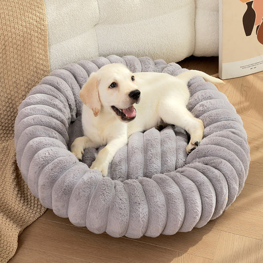 Grey Outer diameter 40cm Plush High-Weight Pet Bed - Cozy Velvet Cat & Dog Nest with Soft Cushion