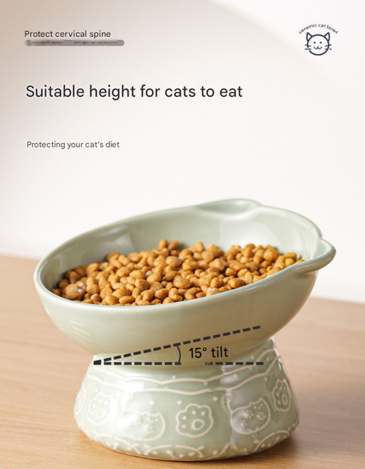 Light Blue Vintage Slow Feeder Ceramic Pet Bowl - Anti-Choke Wide-Mouth Design for Cats & Dogs, Prevents Black Chin
