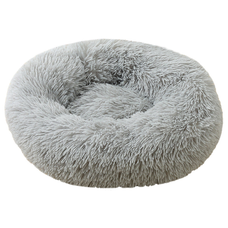 Light Grey 50cm Cozy Round Pet Bed - Plush Cat & Dog Bed with Non-Slip Base, Machine Washable