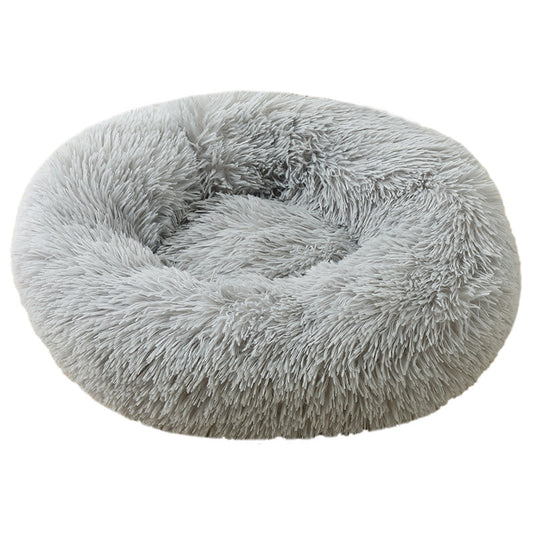 Light Grey 50cm Cozy Round Pet Bed - Plush Cat & Dog Bed with Non-Slip Base, Machine Washable