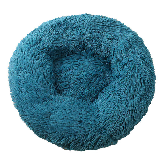 Blue Green 50cm Cozy Round Pet Bed - Plush Cat & Dog Bed with Non-Slip Base, Machine Washable