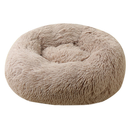 Khaki 50cm Cozy Round Pet Bed - Plush Cat & Dog Bed with Non-Slip Base, Machine Washable