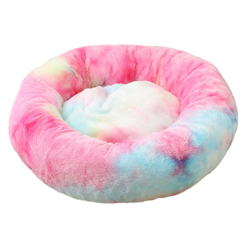 Multicolor 50cm Cozy Round Pet Bed - Plush Cat & Dog Bed with Non-Slip Base, Machine Washable