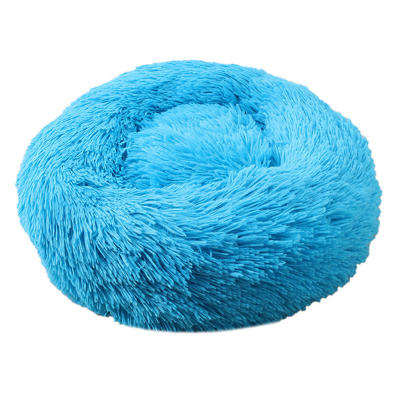 Blue 50cm Cozy Round Pet Bed - Plush Cat & Dog Bed with Non-Slip Base, Machine Washable