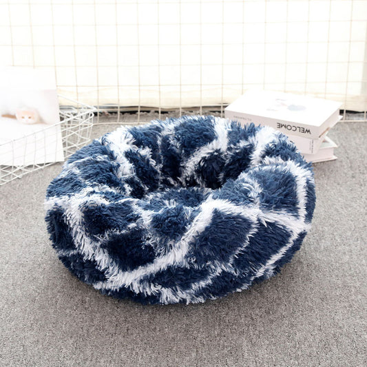 Navy Blue 50cm Cozy Round Pet Bed - Plush Cat & Dog Bed with Non-Slip Base, Machine Washable