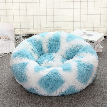 Blue-white 50cm Cozy Round Pet Bed - Plush Cat & Dog Bed with Non-Slip Base, Machine Washable