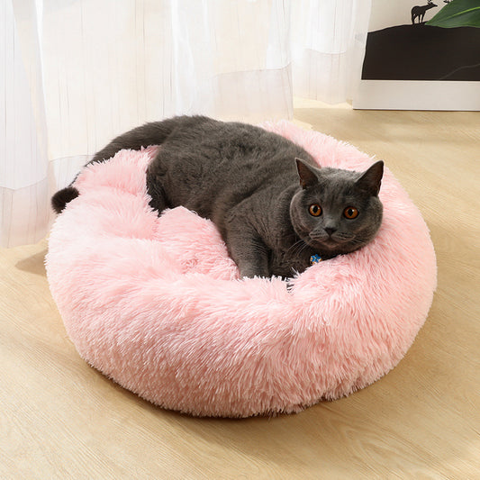 Grey 50cm Cozy Round Pet Bed - Plush Cat & Dog Bed with Non-Slip Base, Machine Washable