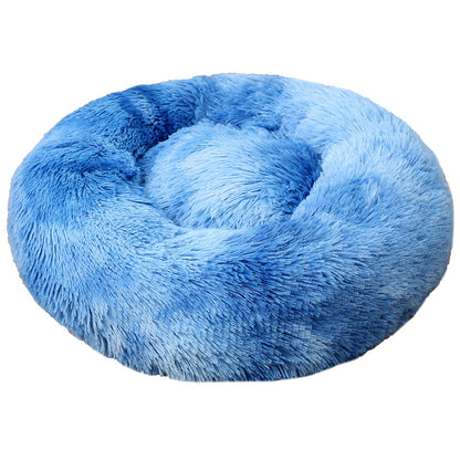 Tie-dye Baby Blue 50cm Cozy Round Pet Bed - Plush Cat & Dog Bed with Non-Slip Base, Machine Washable