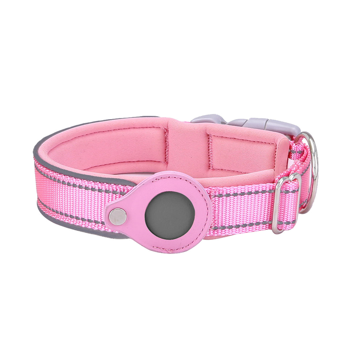 XL Pink Secure Nylon Dog Collar with Built-in Apple AirTag (not included) Holder Case - Pet Tracker Accessory