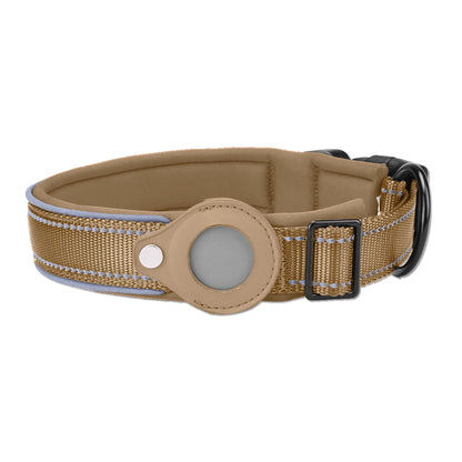 L Khaki Secure Nylon Dog Collar with Built-in Apple AirTag (not included) Holder Case - Pet Tracker Accessory