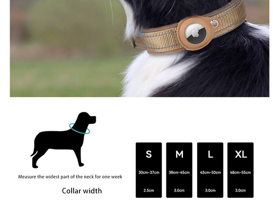 L Khaki Secure Nylon Dog Collar with Built-in Apple AirTag (not included) Holder Case - Pet Tracker Accessory
