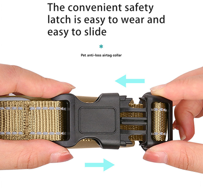 L Khaki Secure Nylon Dog Collar with Built-in Apple AirTag (not included) Holder Case - Pet Tracker Accessory