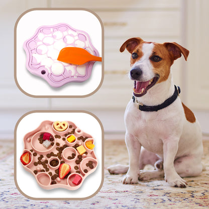 Silicone Dog Slow Feeder and Licking Mat - 2 in 1 Puzzle Bowl for Dog Slow Feeding(Navy blue)