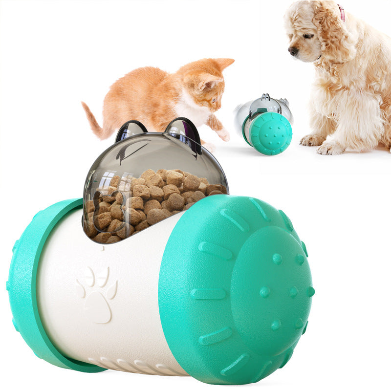 Pet Tumbler Treat Dispenser Ball,Interactive Feeding Toy for Dogs and Cats(Blue and White)