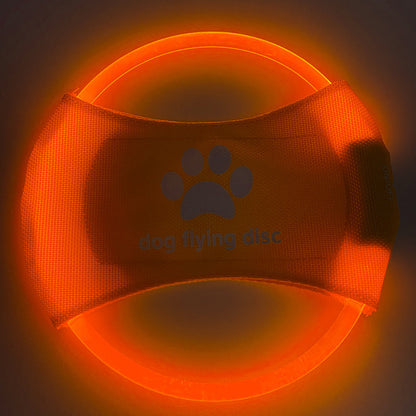 Orange LED Rechargeable Dog Flying Disc - Glow-in-the-Dark Pet Training Toy with Paw Design