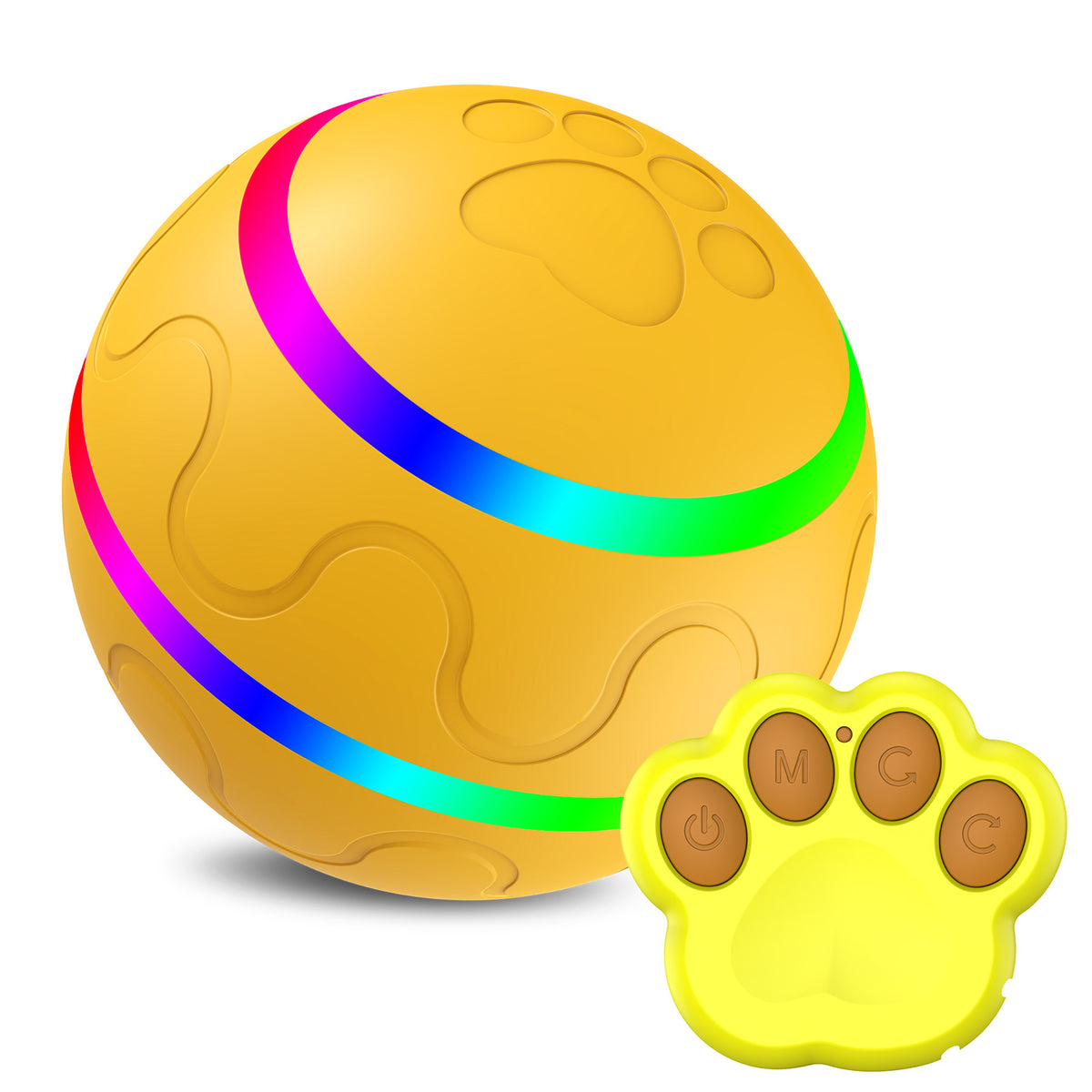 Interactive Auto Pet Toy Ball with Remote Control - USB Rechargeable, LED Lights, Sturdy & Waterproof(yellow)