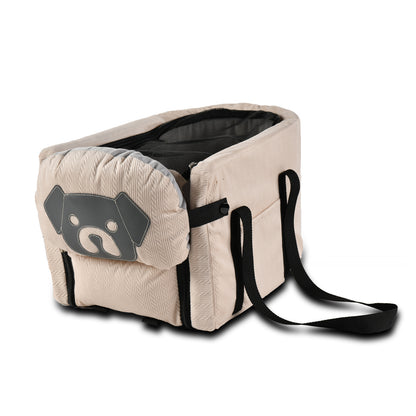 Beige Pet Car Booster Seat for Small Dogs & Cats - Safe Travel Carrier Bed