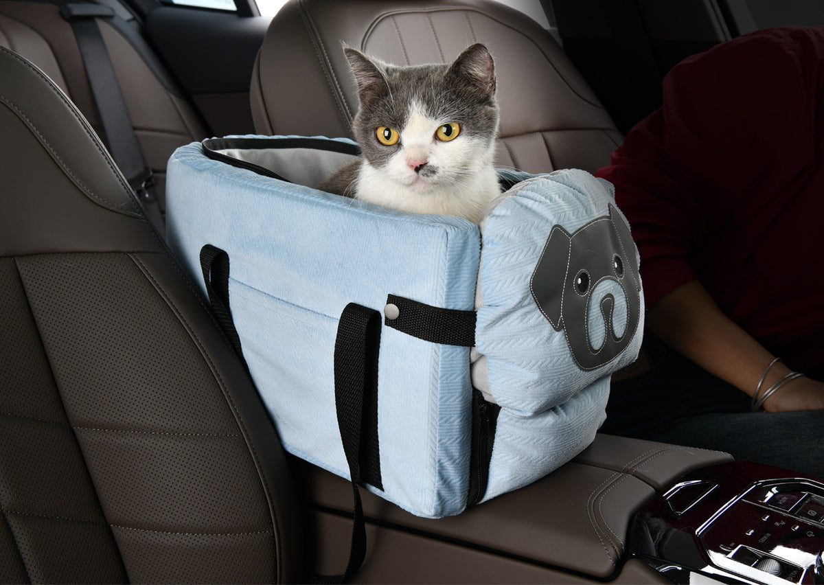 Blue Pet Car Booster Seat for Small Dogs & Cats - Safe Travel Carrier Bed