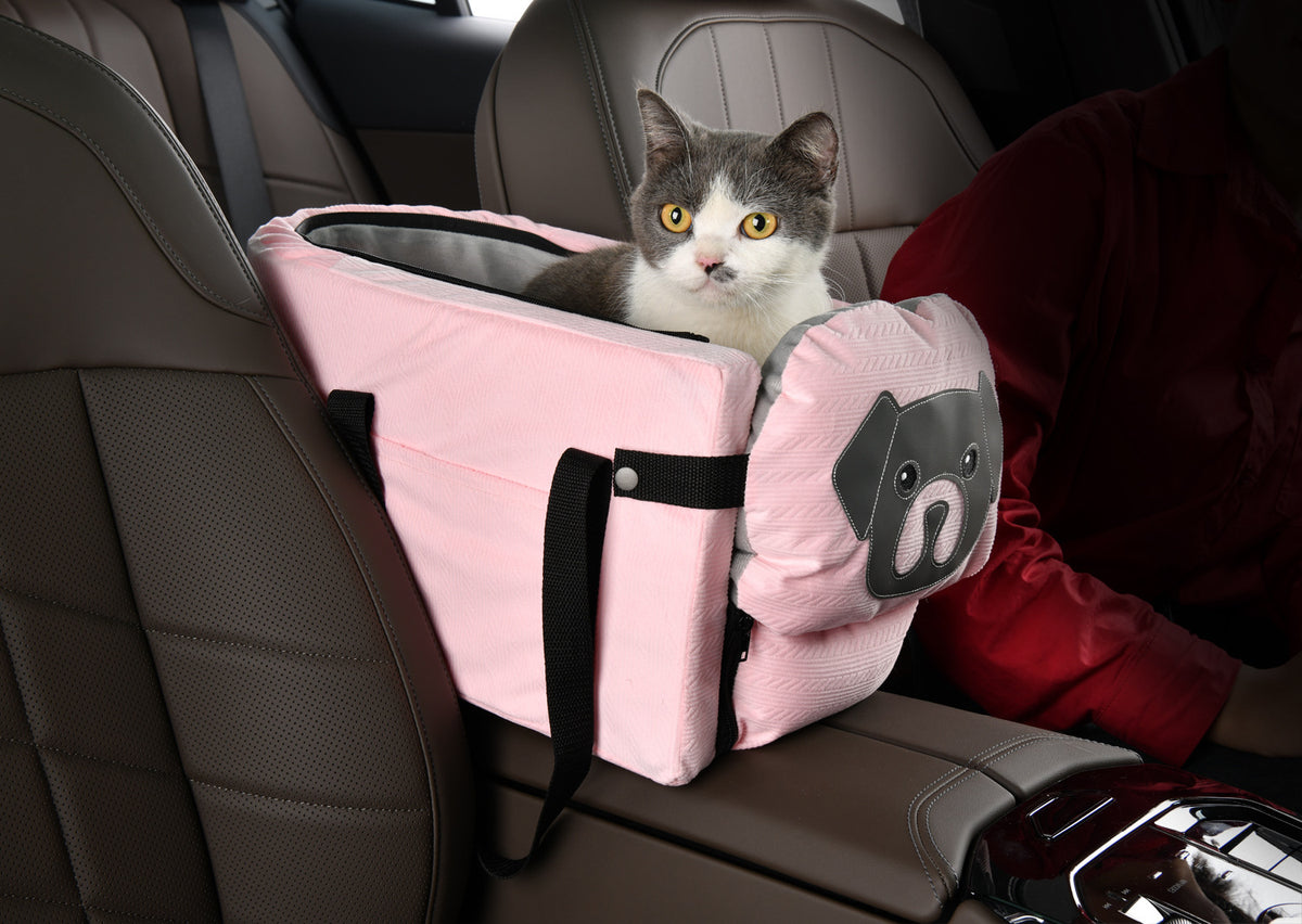 Pink Pet Car Booster Seat for Small Dogs & Cats - Safe Travel Carrier Bed